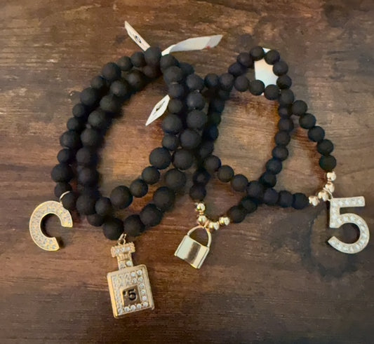 Black Charm Bracelets Upcycled Chanel #5