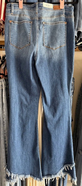 JUDY BLUE HIGH WAIST FRAY HEM TULIP RETRO FLARE JEANS