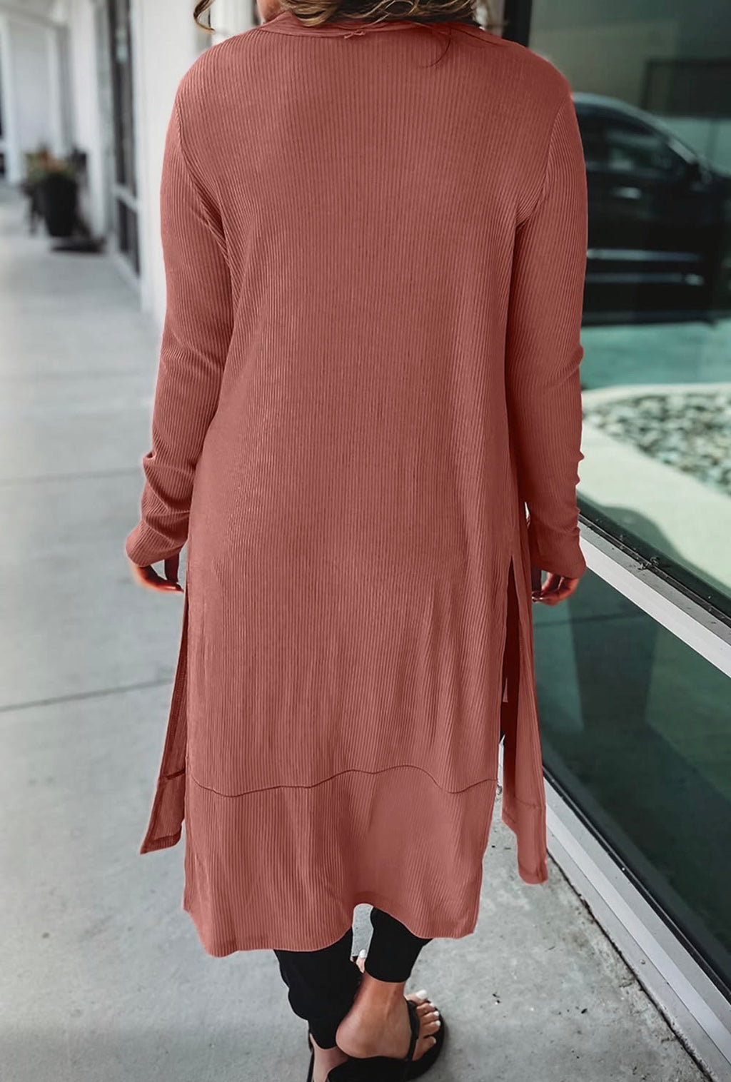 MINERAL RED FLAXEN RIBBED BUTTON UP SPLIT DUSTER CARDIGAN