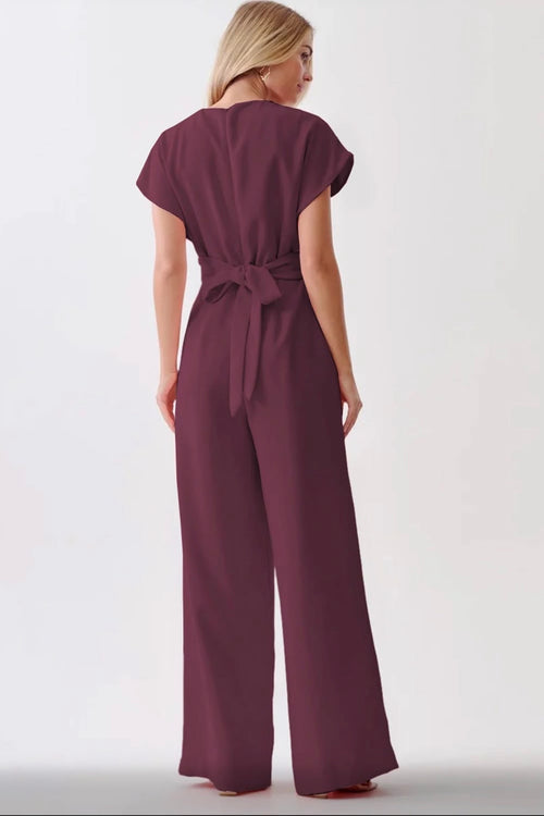BURGANDY CAP SLEEVE KNOT SHIFT JUMPSUIT