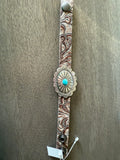 SANDRA LING CUSTOM EMBOSSED LEATHER SKINNY CUFF WITH CHARM
