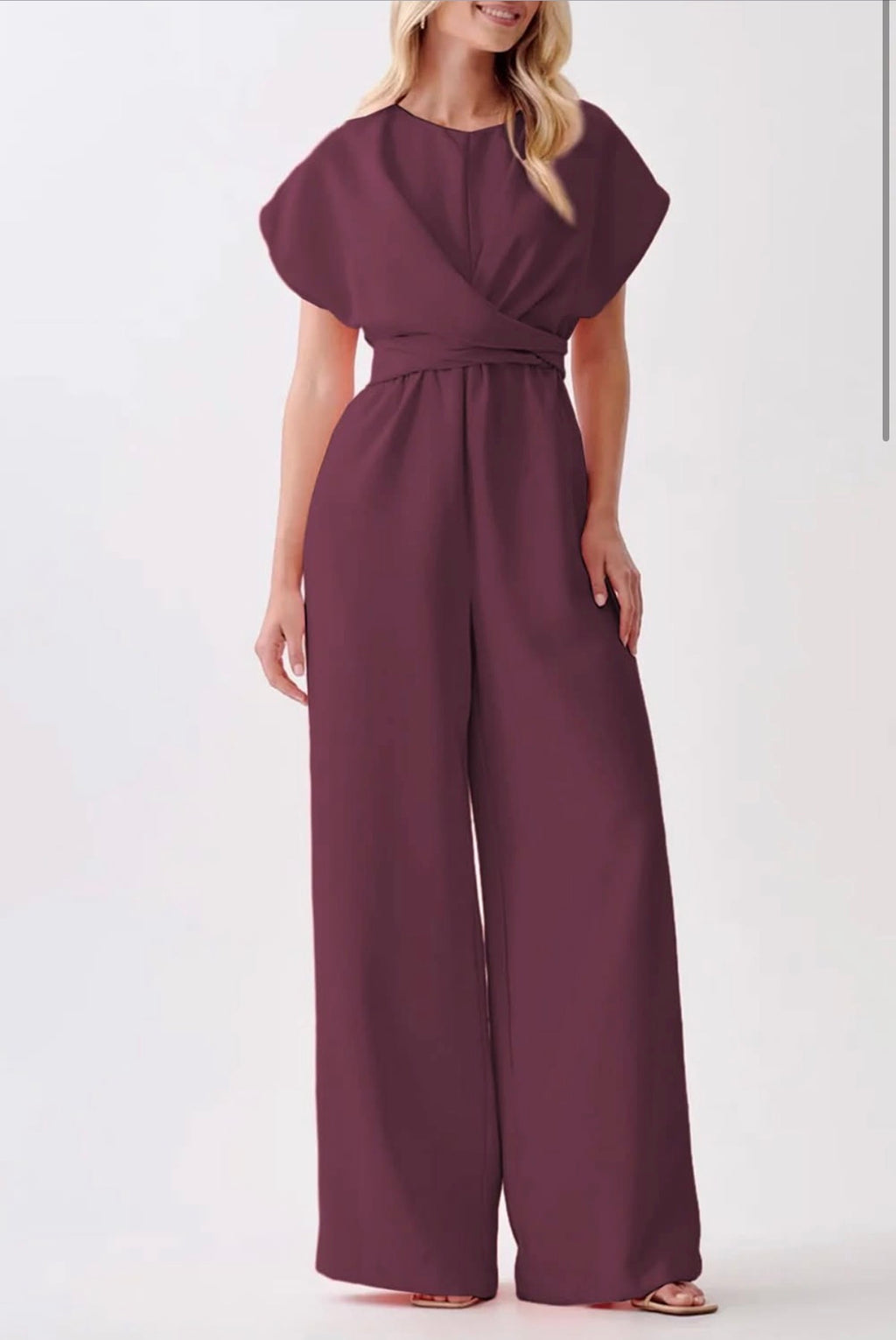 BURGANDY CAP SLEEVE KNOT SHIFT JUMPSUIT