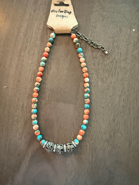 AGATE LAYER NECKLACE ORANGE TURQ
