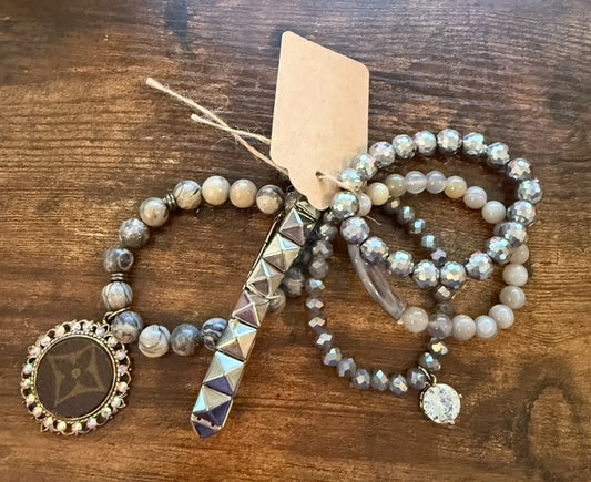 Silver Upcycled LV Bracelet Stack