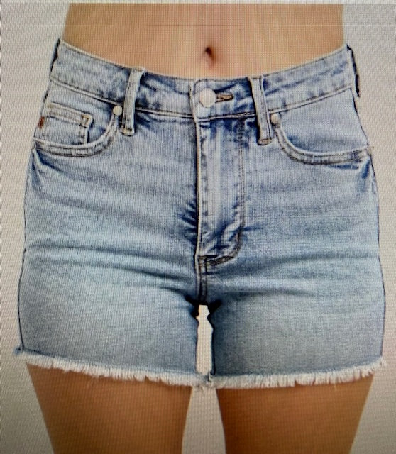 Judy Blue Tummy Control HW Light Destroy & Fray Hem Shorts