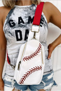 Racing Red Baseball Pattern PU Leather Zipped Sling Bag