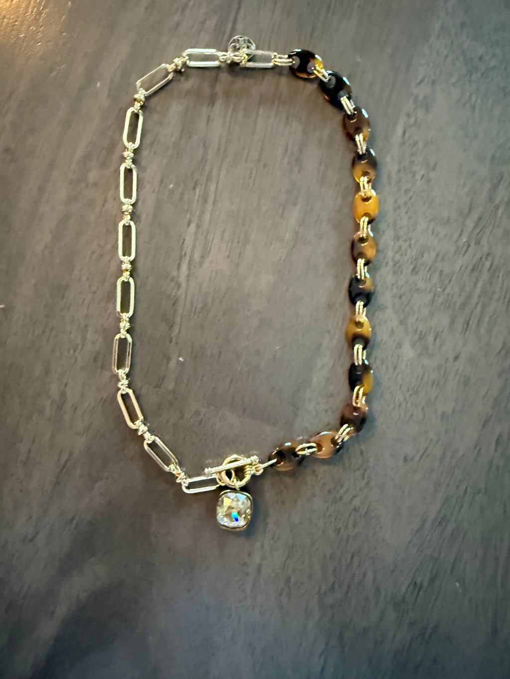 GOLDEN CRYSTAL TORTOISE PAPERCLIP NECKLACE