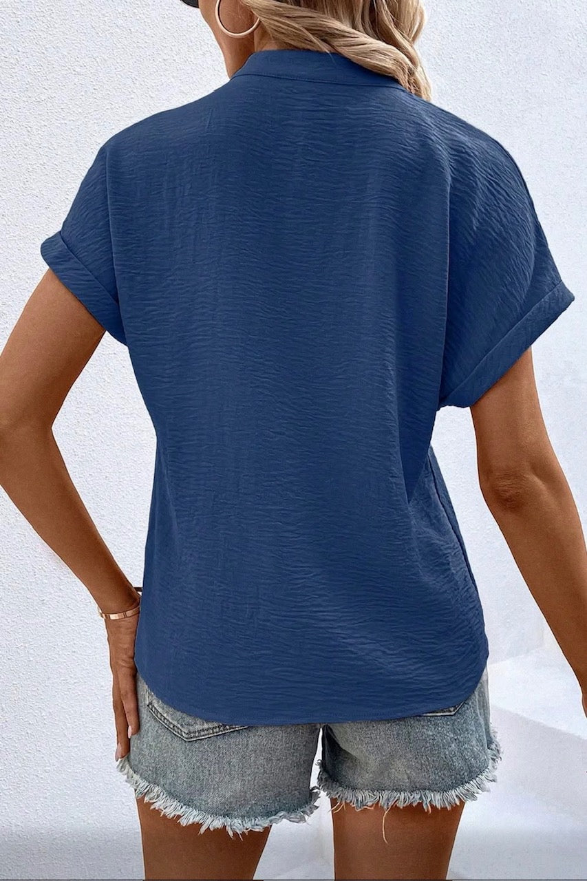 V NOTCHED NECK BLOUSE (ROSE, BLACK, NAVY)