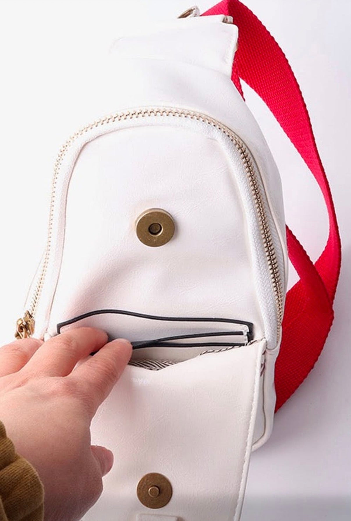 Racing Red Baseball Pattern PU Leather Zipped Sling Bag