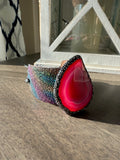 SANDRA LING CUSTOM LEATHER CUFF WITH STONE (PINK)