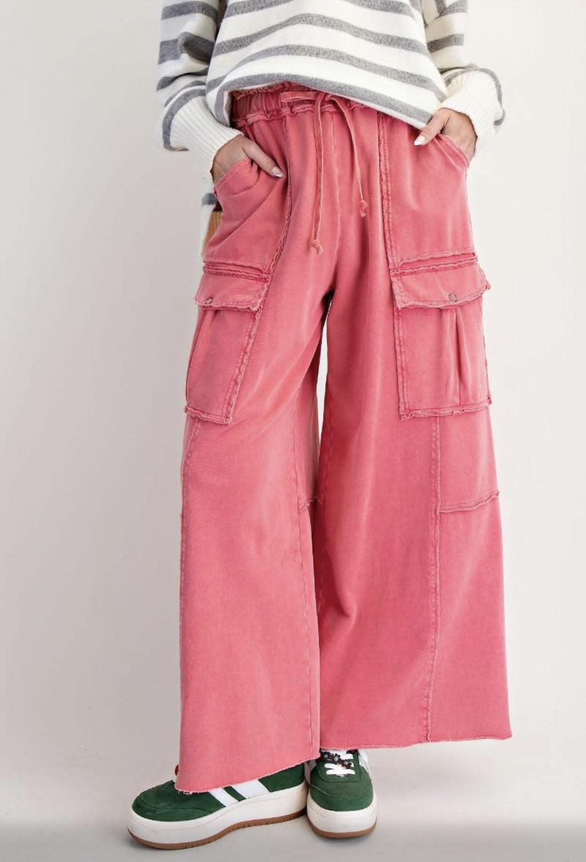 EASEL BRAND WASHED TERRY CARGO SWEATPANTS--RASPBERRY