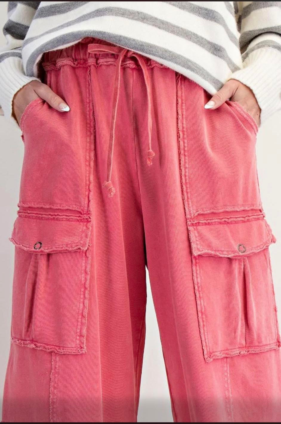 EASEL BRAND WASHED TERRY CARGO SWEATPANTS--RASPBERRY