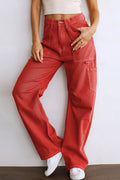 RED CARGO STRAIGHT LEG PANTS