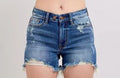 JUDY BLUE MID RISE 2 BUTTON DAD DESTROY SHORTS
