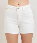 JUDY BLUE HW YOKE DETAIL STICHED SHORTS (RAINBOW) (WHITE)