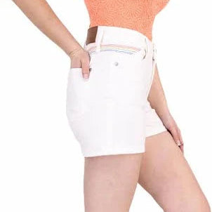 JUDY BLUE HW YOKE DETAIL STICHED SHORTS (RAINBOW) (WHITE)