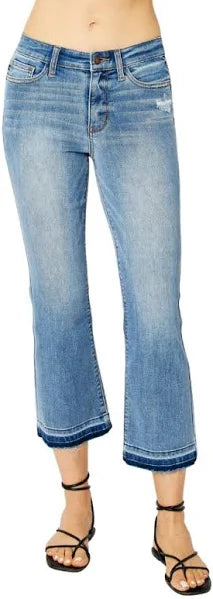 JUDY BLUE MR RELEASE HEM CROPPED BOOTCUT DENIM JEANS
