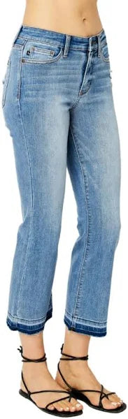 JUDY BLUE MR RELEASE HEM CROPPED BOOTCUT DENIM JEANS